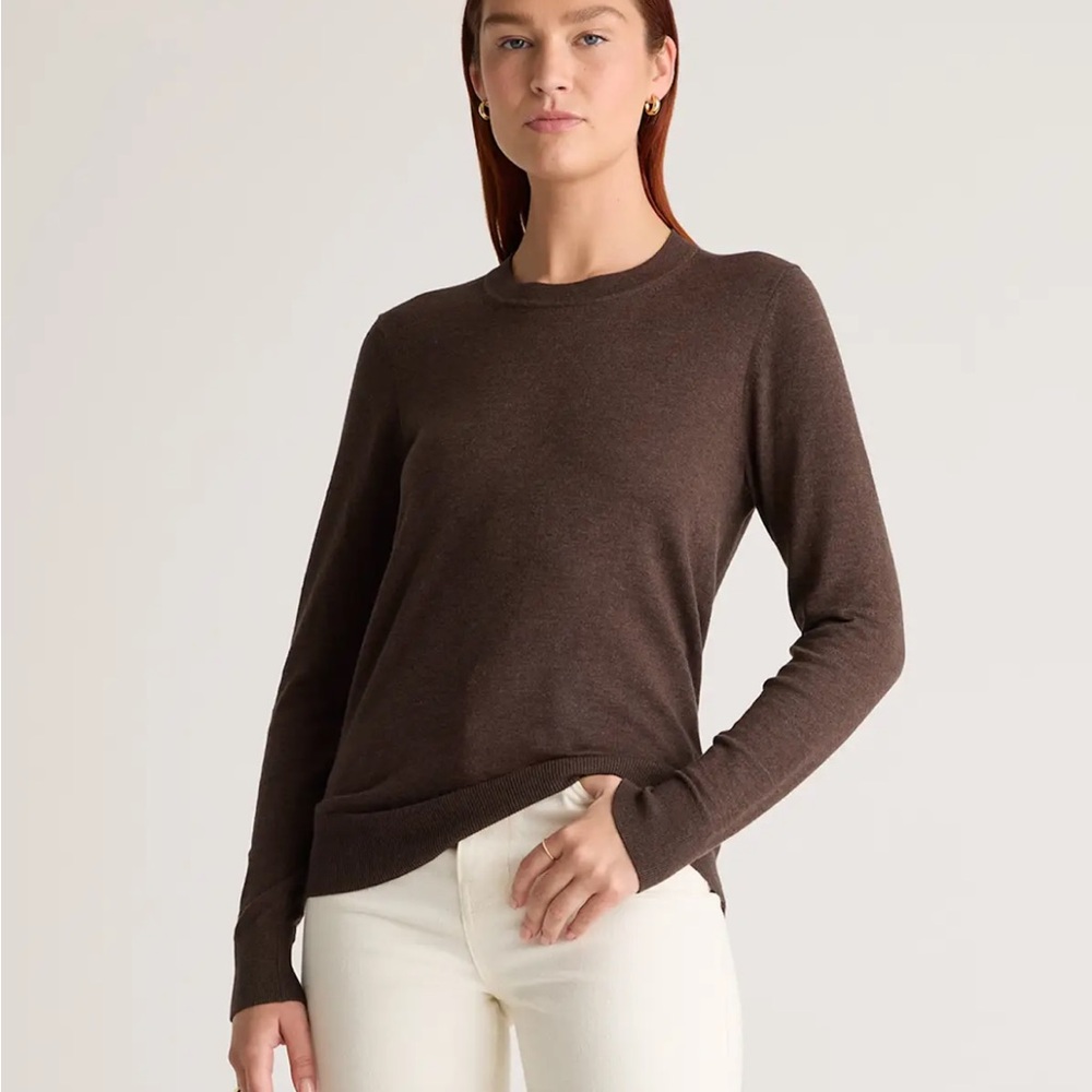 Quince Lightweight Cotton Cashmere Crewneck Sweater | Heather Brown